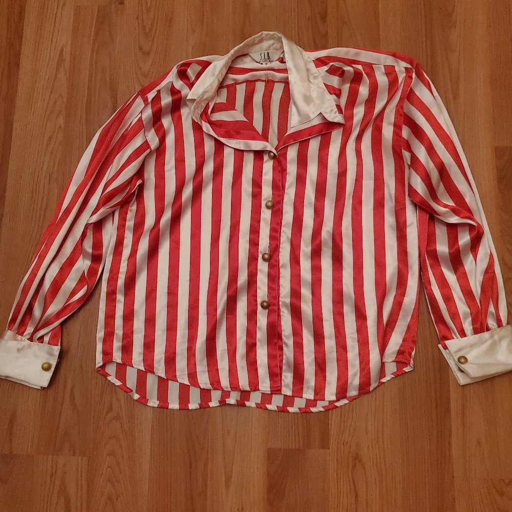 Red an White Stripe Satin Top